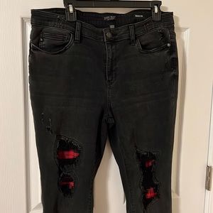 Black Judy Blue jeans with distressing & buffalo print.  Size 15, 32” waist